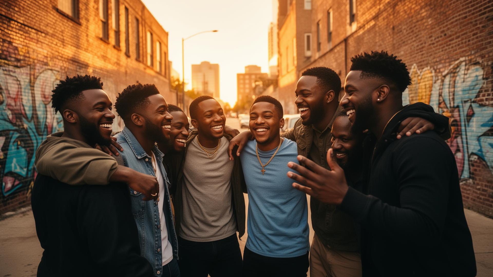 Black men in Dallas embracing in brotherhood